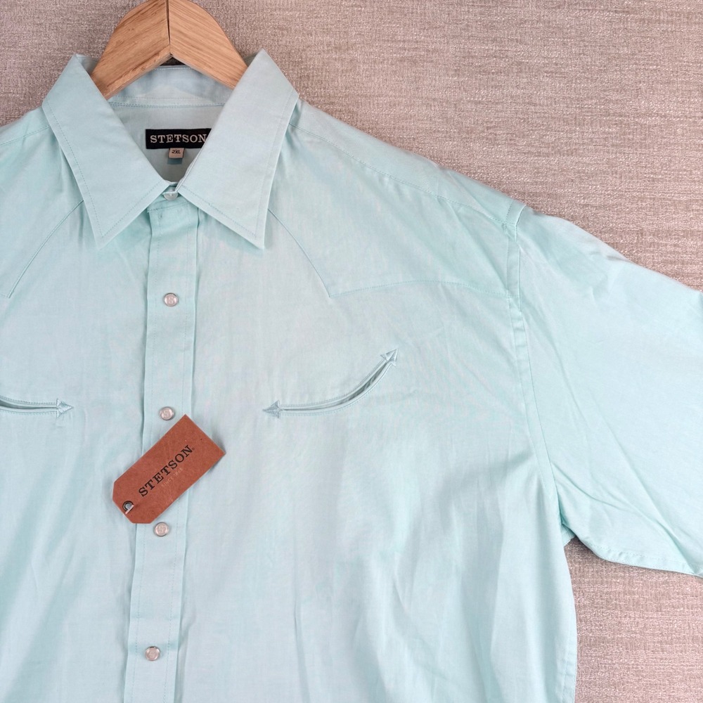 Stetson Mens 2XL Western Snap Shirt Light Blue Smile Pockets 11-001-0465-0020 BU